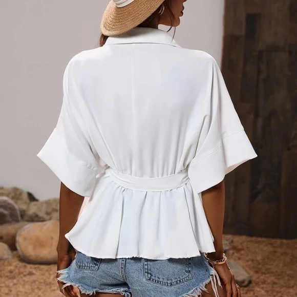 Luxe Button up Belted Blouse - Picture 5 of 12